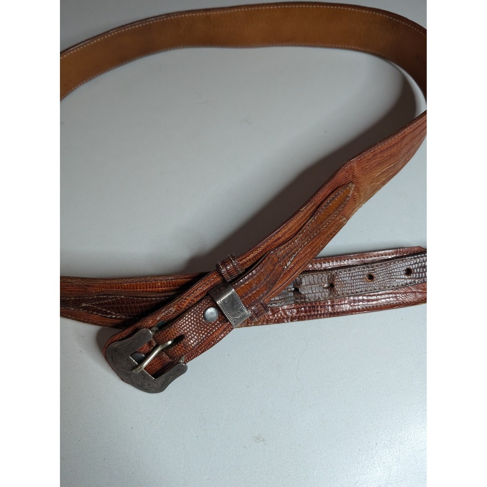 Justin Mens 38 Genuine Lizard Western Ranger Belt Sterling Overlay Buckle 547R